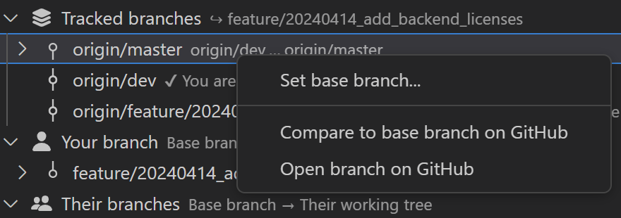 Set base branch in VSCode